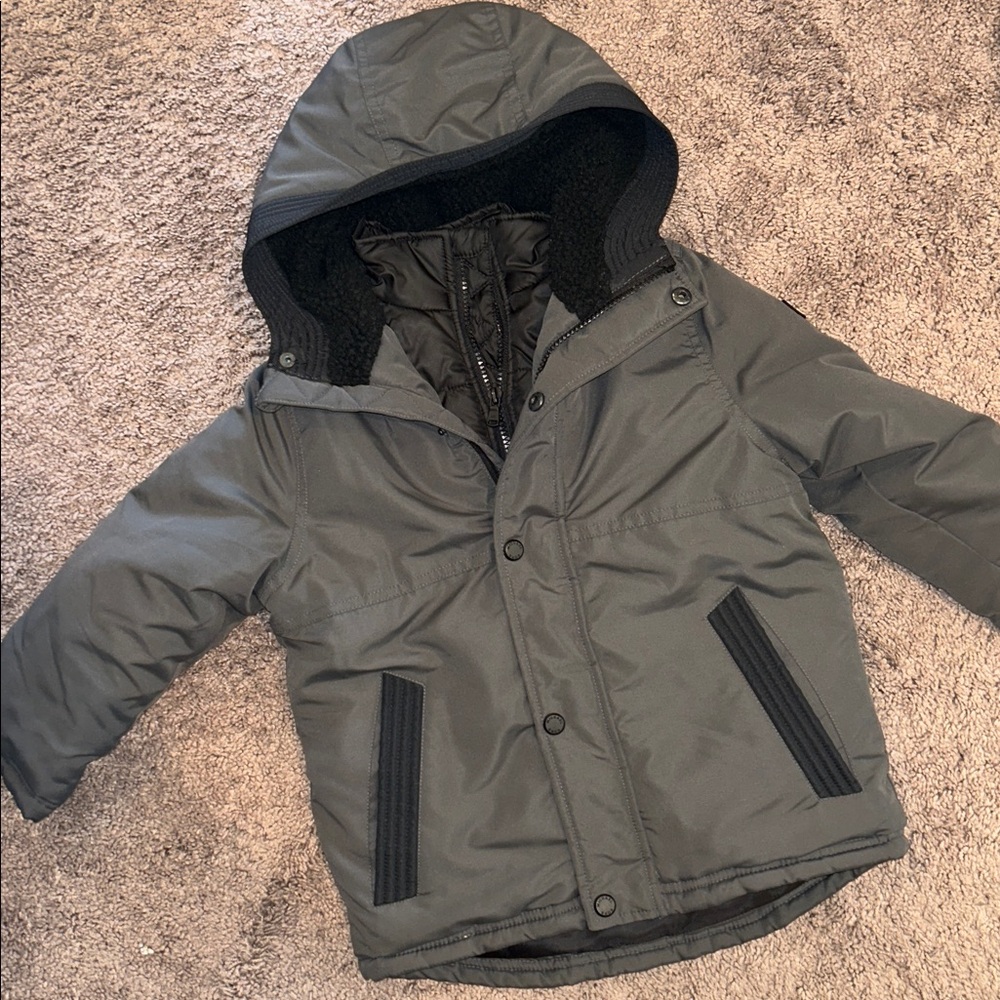 Michael Kors Kids gray/black double zip hooded insulated winter jacket 4T
